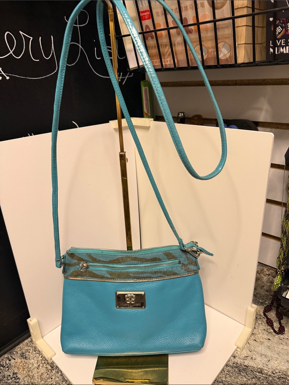 Sharif Turquoise Crossbody Shoulder Bag - hair on